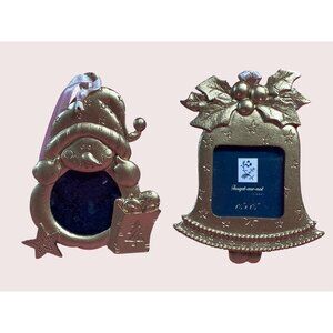 FORGET ME NOT SNOWMAN BELL CHRISTMAS ORNAMENT PICTURE FRAME 1.5" X 1.5" PHOTO